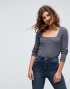 Asos Sweater In Rib With Square Neck - Gray