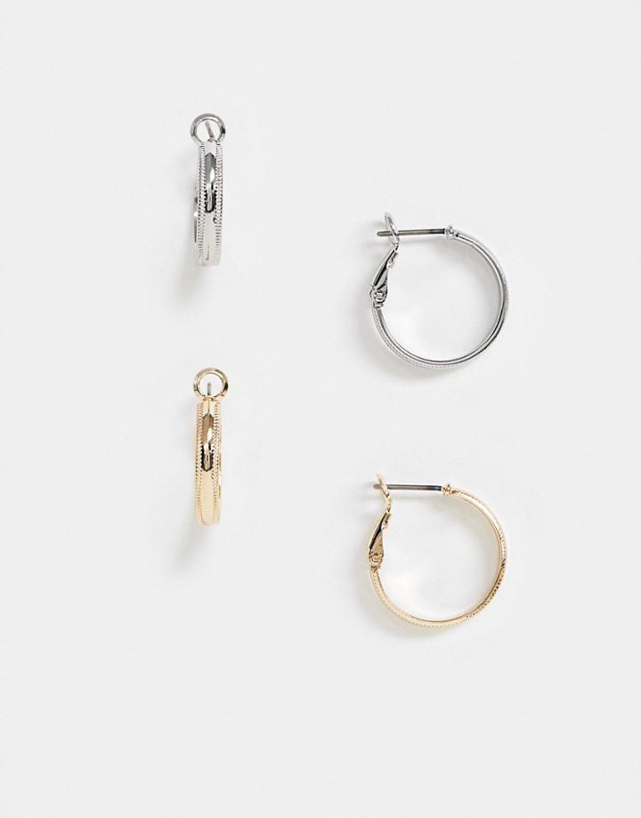 Asos Design Pack Of 2 Hoop Earrings With Textured Edge-multi