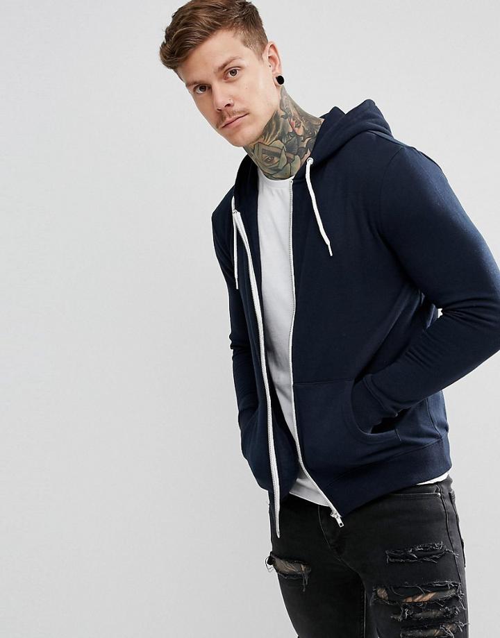 New Look Zip Through Hoodie In Navy - Navy