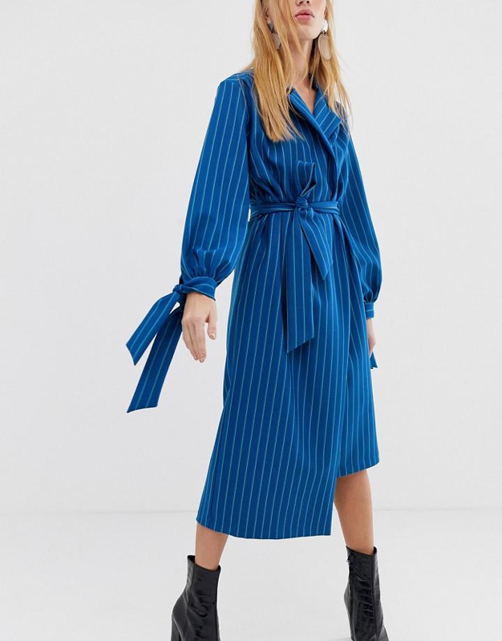Asos White Stripe Wrap Midi Dress-multi