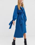 Asos White Stripe Wrap Midi Dress-multi
