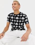 Asos Design Holidays T-shirt With All Over Festive Print-black