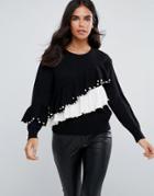 Amy Lynn Sweater With Monochrome Frill Detail - Black