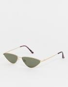 Asos Design Skinny Almond Metal Cat Eye Sunglasses - Gold