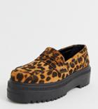Asos Design Wide Fit Vamped Chunky Loafers In Leopard - Multi