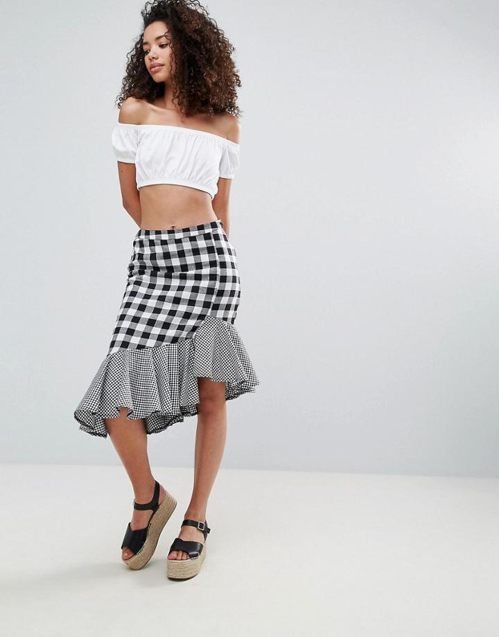 Influence Gingham Mix And Match Aysmmetric Midi Skirt - Multi