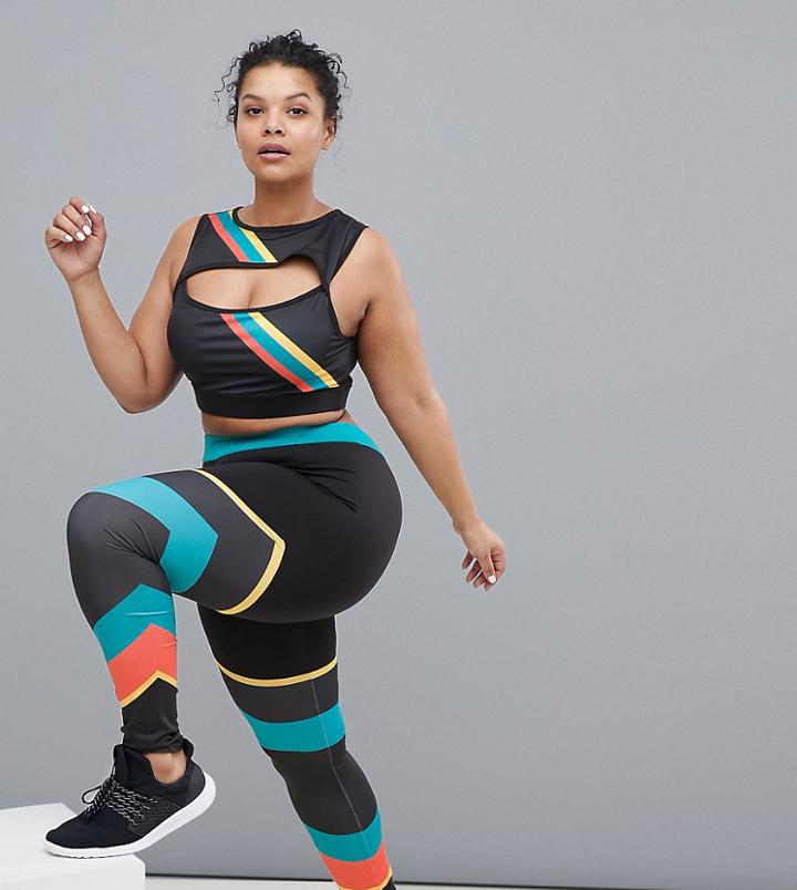 South Beach Plus Gym Leggings In Rainbow Stripe - Multi