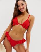 Montce Triangle Textured Ruffle Bikini Top In Red