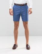 Asos Slim Tailored Shorts In Denim Blue Washed Cotton - Denim Blue