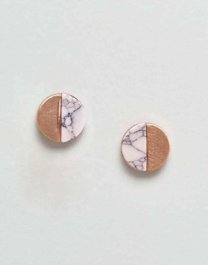 Asos Brushed Metal Marble Effect Stud Earrings - Copper