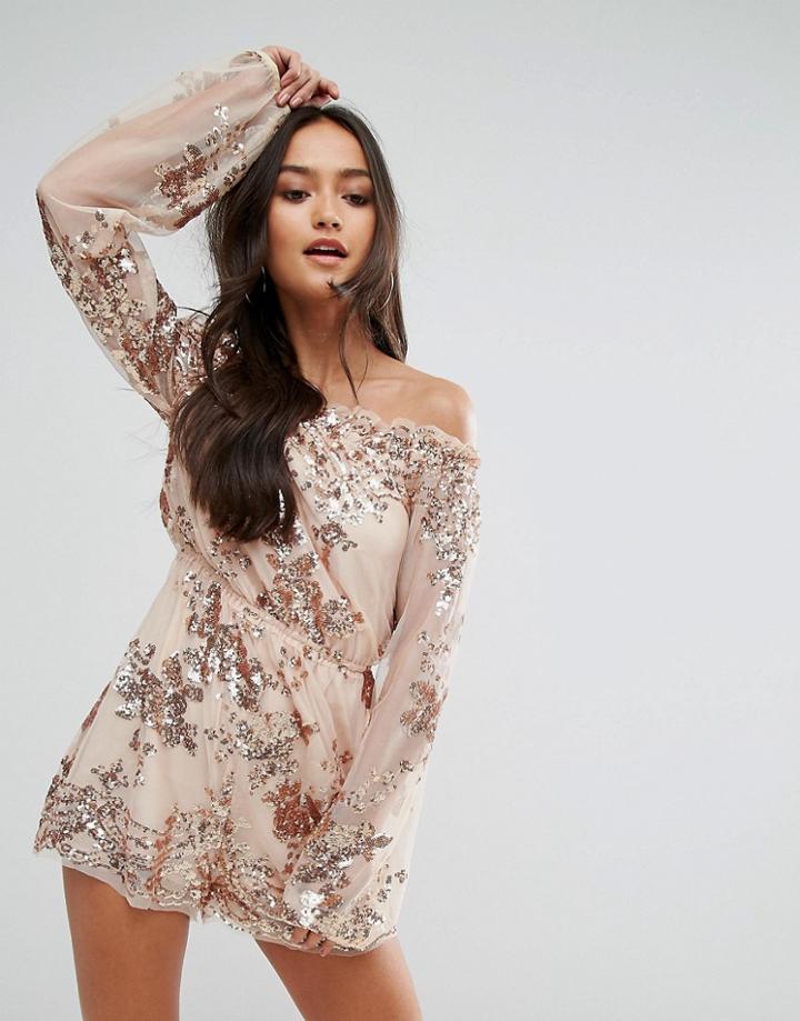 Love & Other Things Off The Shoulder Romper - Orange
