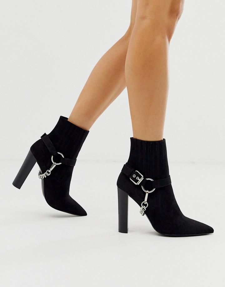 Asos Design Empire Hardware Western Ankle Boots In Black