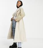 Asos Design Petite Oversized Hybrid Quilted Trench In Camel-neutral