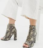 New Look Lace Up Block Heeled Sandal In Snake Pattern-black