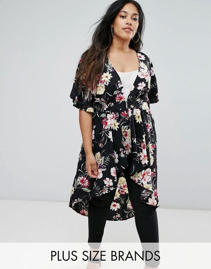 New Look Plus Floral Kimono Dress - Black