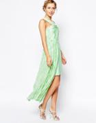 Vlabel London Forest High Neck Dress With Stepped Hem - Mint Seafoam Print