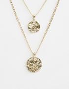 Asos Design Multirow Necklace With Vintage Style Worn Coin Pendants In Gold - Gold