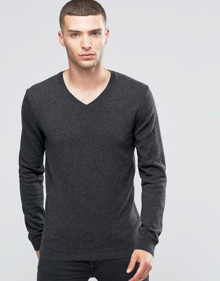 Sisley V-neck Sweater In Cashmere Blend - Gray