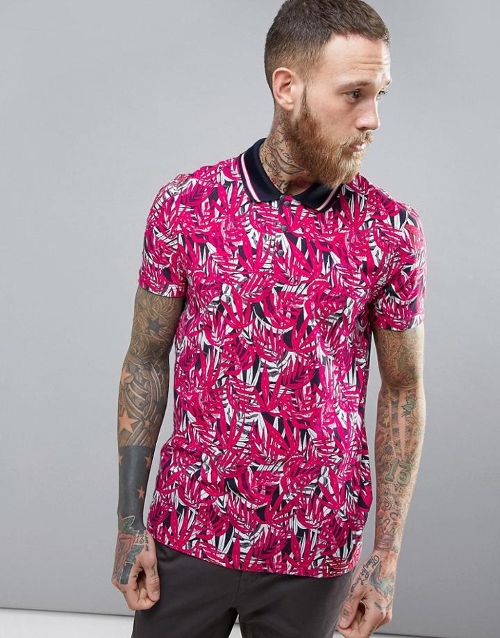 Ted Baker Golf Leaf Print Polo - Pink