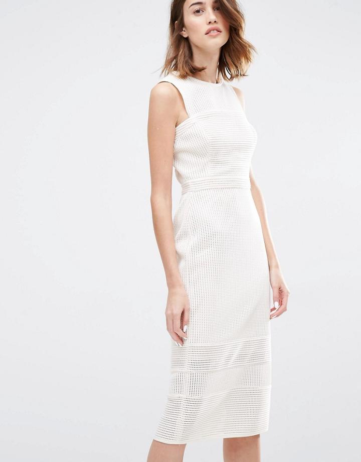 Warehouse Premium Mesh Lace Pencil Dress - Neutral