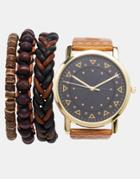 Asos Watch And Bracelet Set In Brown - Brown