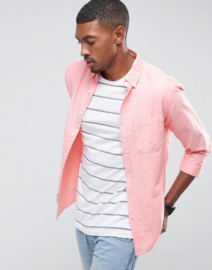 Pull & Bear Regular Fit Oxford Shirt In Pink - Pink