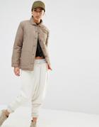Daisy Street Lightweight Jacket With Contrast Lining & Zip Detail - Stone Khaki