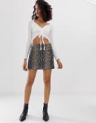 Allsaints Lena Oba Leather Skirt In Snake Print - Gray