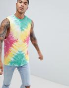 Asos Design Longline Sleeveless T-shirt With Bright Tie Dye - Multi