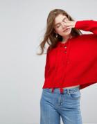 Willow And Paige Cropped Sweater With Tie Front Detail - Red