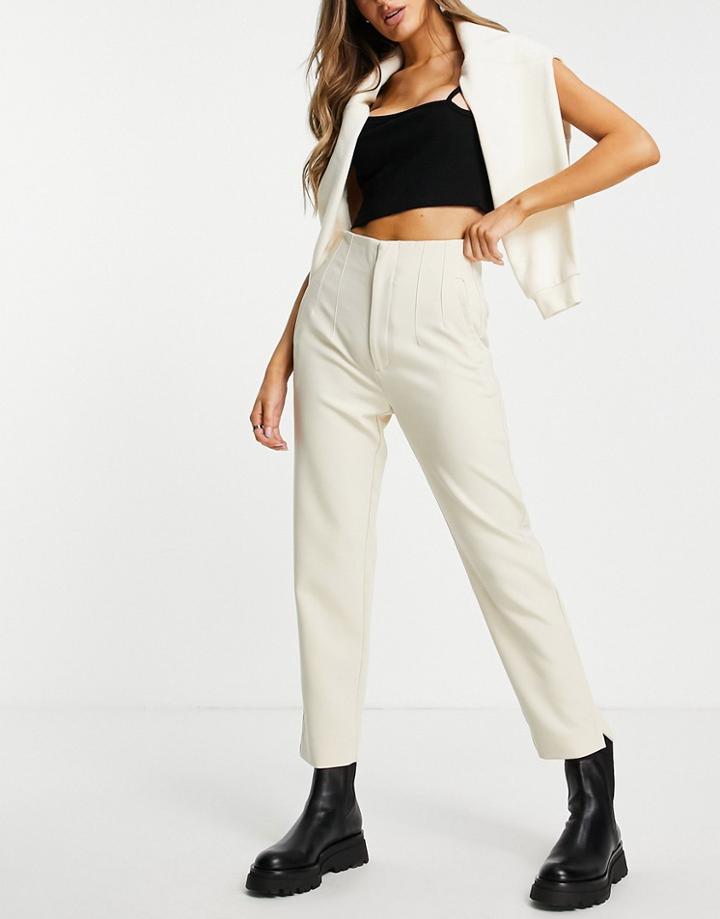 Stradivarius Slim Tailored Pants In Beige-neutral