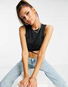 Asos Design Hourglass Slinky Suit Crop Top With 90s Tie Waist In Black