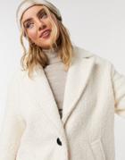 Bershka Boucle Coat In Ecru-white