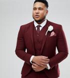 Asos Plus Wedding Super Skinny Suit Jacket In Wine Herringbone - Red