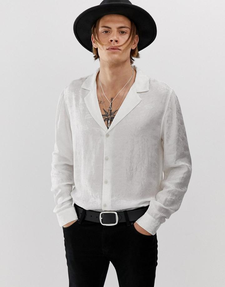 Asos Design Regular Fit Jacquard Satin Shirt In White