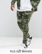 Defend London Plus Camo Skinny Joggers With Paint Splatter - Green