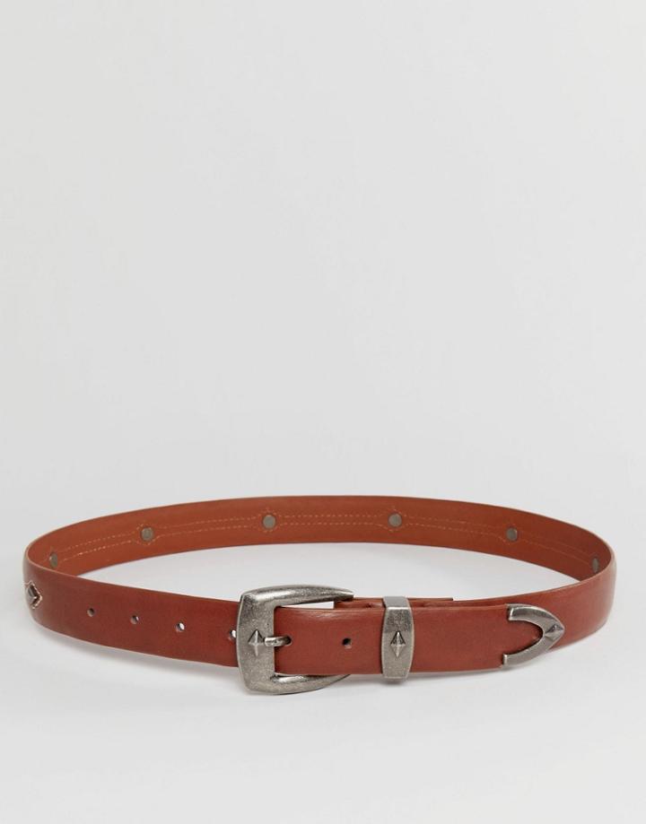 Asos Triangle Detail Jeans Belt - Brown