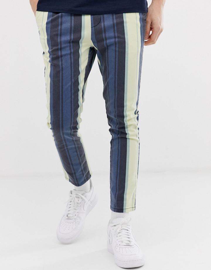 Asos Design Slim Pants In Washed Bold Stripe - Purple