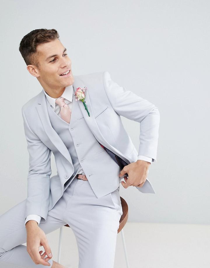 Asos Wedding Skinny Suit Jacket With Square Hem In Ice Gray - Gray