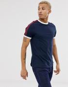 Asos Design Organic T-shirt With Contrast Shoulder Panel In Navy - Navy