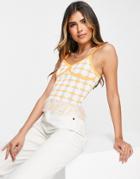 Urban Revivo Knitted Tank Top With Fringing In Orange Check - Part Of A Set