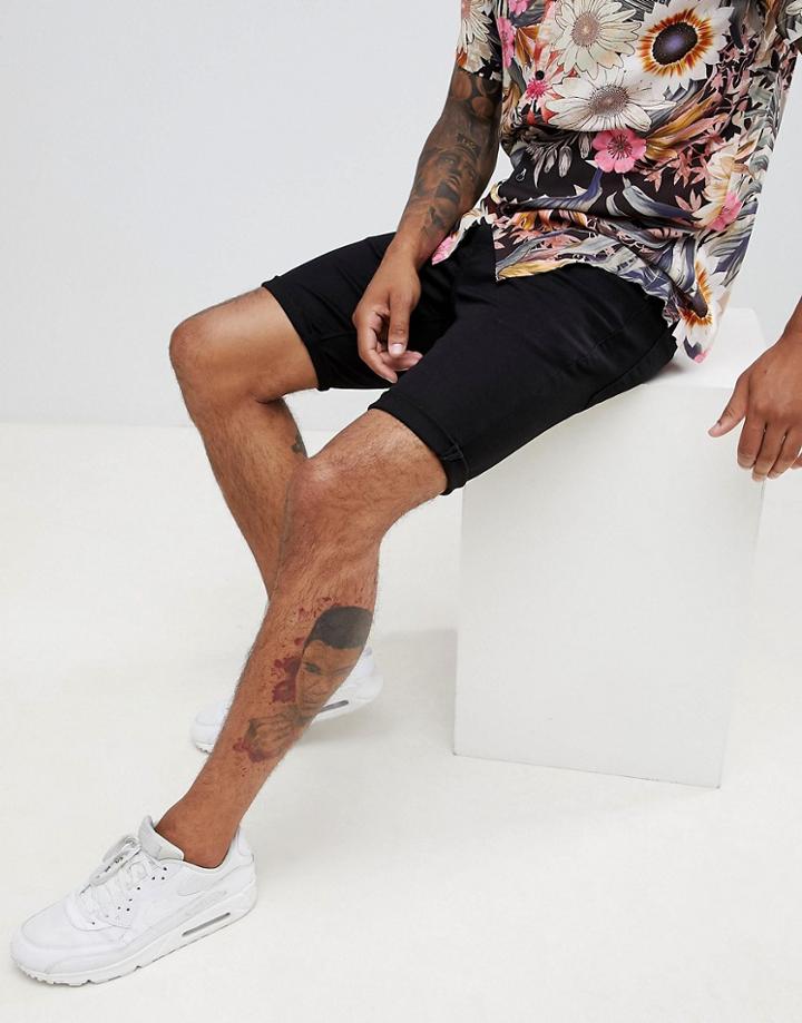 River Island Skinny Denim Shorts In Black - Black