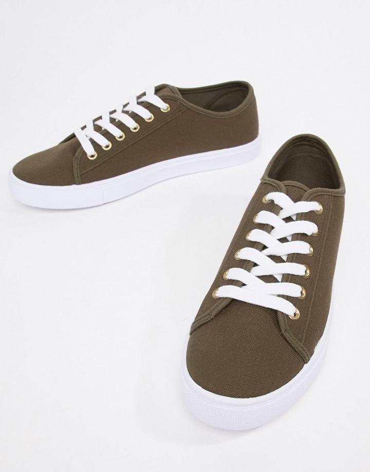 Asos Design Sneakers In Khaki Canvas - Green