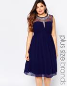 Little Mistress Plus Mesh Embellished Midi Dress - Navy