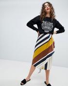 Mango Ruffle Detail Stripe Skirt In Multi - Multi
