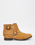 Minnetonka Rancho Suede Fringe & Buckle Boots - Taupe