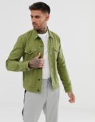 Asos Design Denim Jacket In Light Khaki - Green