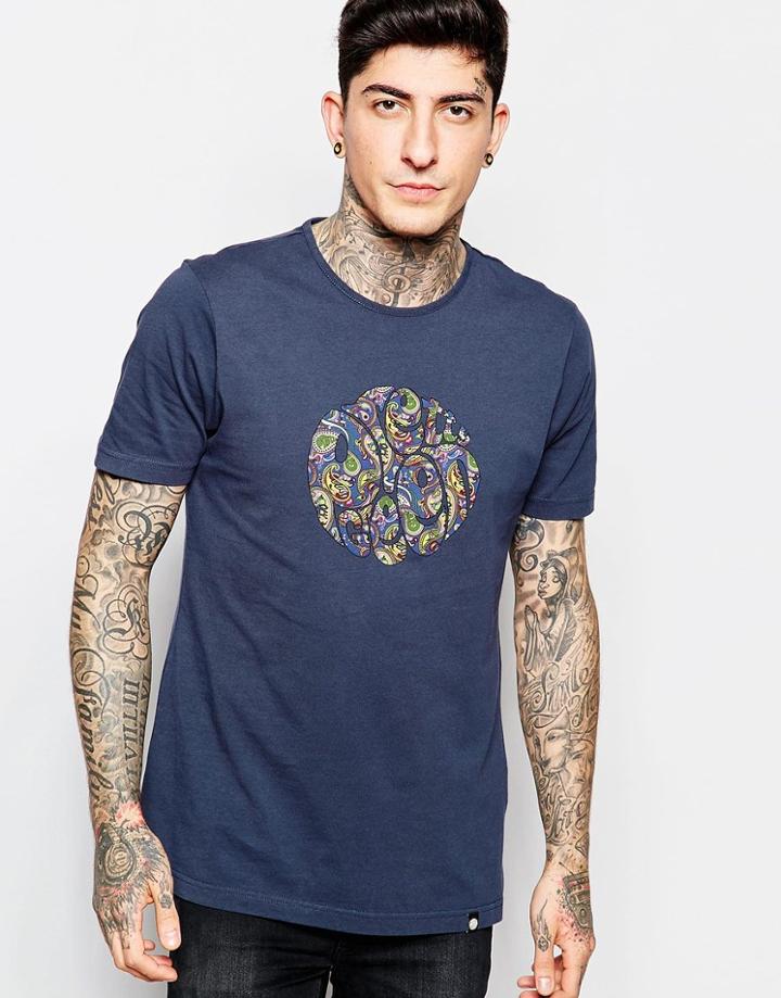 Pretty Green T-shirt With Paisley Logo Print - Navy