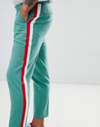 Asos Design Skinny Crop Smart Pants In Green With Red & White Side Stripe - Green