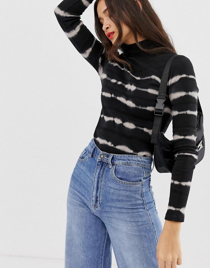 Stradivarius Str Tie Dye High Neck Long Sleeved Top In Gray - Gray